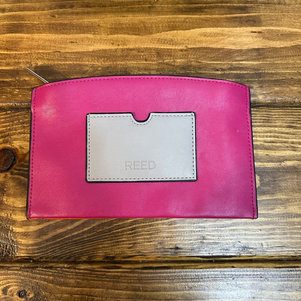 Reed Color Block Pink Orange Clutch Wallet Pouch Cosmetic Bag Zip Small